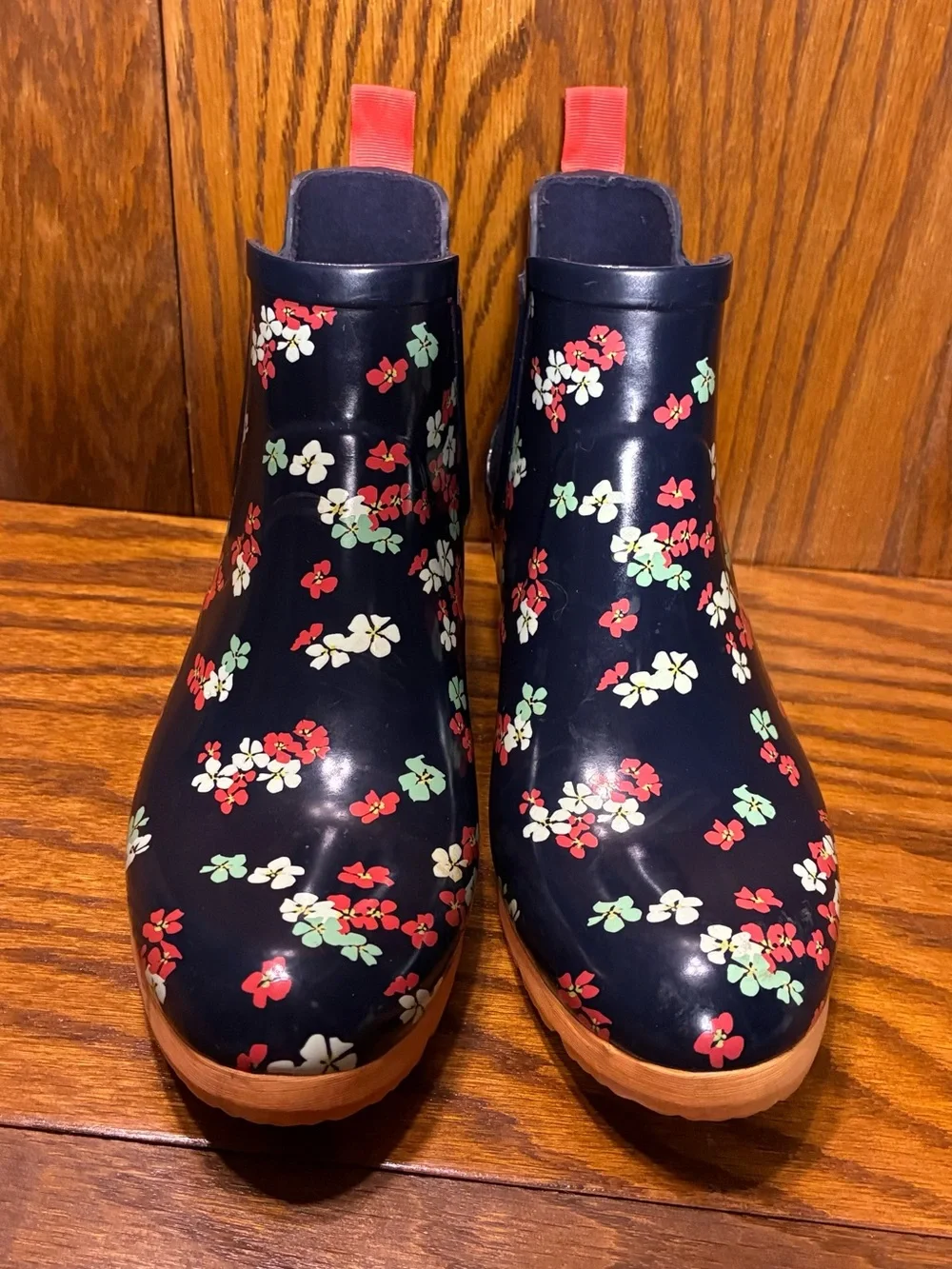 Cougar Terri Waterproof Floral Chelsea Rain Boots Navy Rubber Size 8